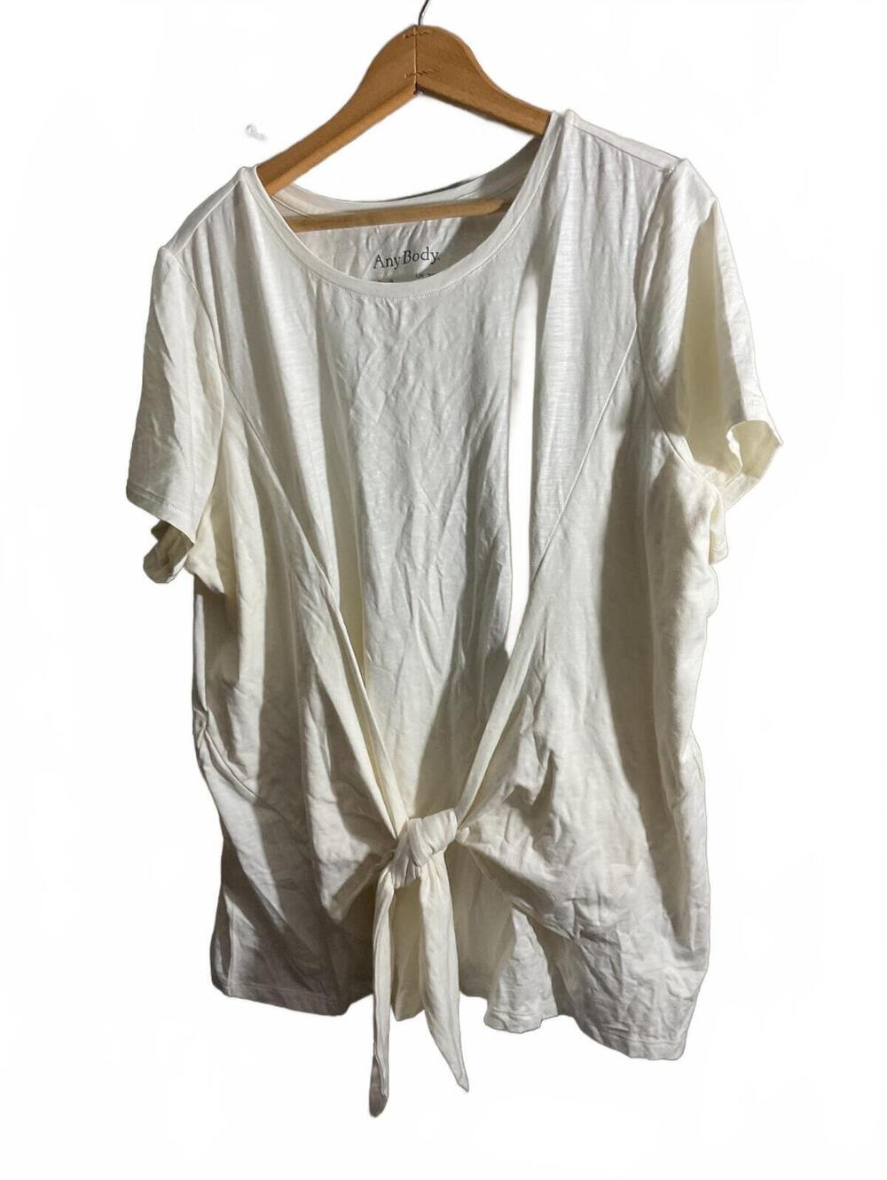 AnyBody Cream Tie-Front Short Sleeve Top 1X